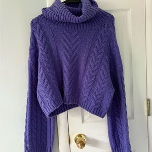 Vibrant Purple Cowl Neck Cable Knit Sweater